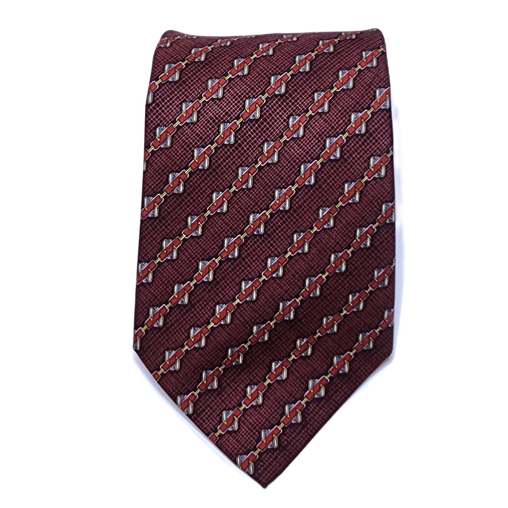 OLIMPO Mens 100% Silk Necktie Tie Red Geometric 3 5/8" x 59"
